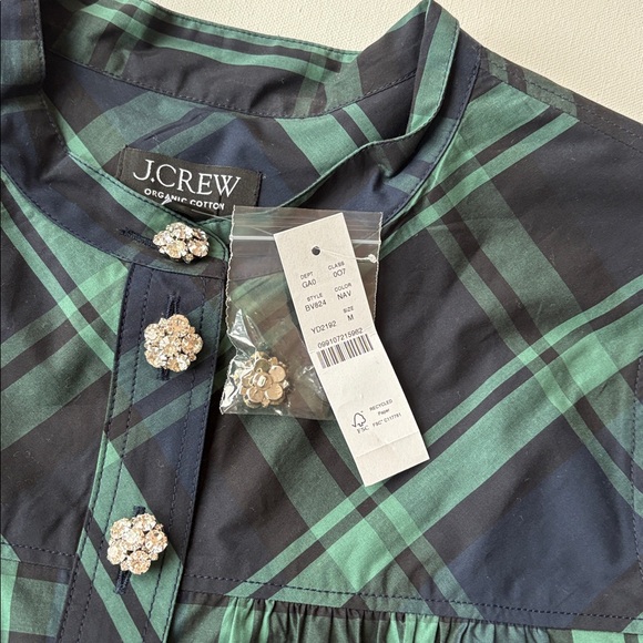 J.Crew Fresco Top With Jewel Buttons In Black Watch Tartan Plaid-NWT-MEDIUM - Picture 11 of 12